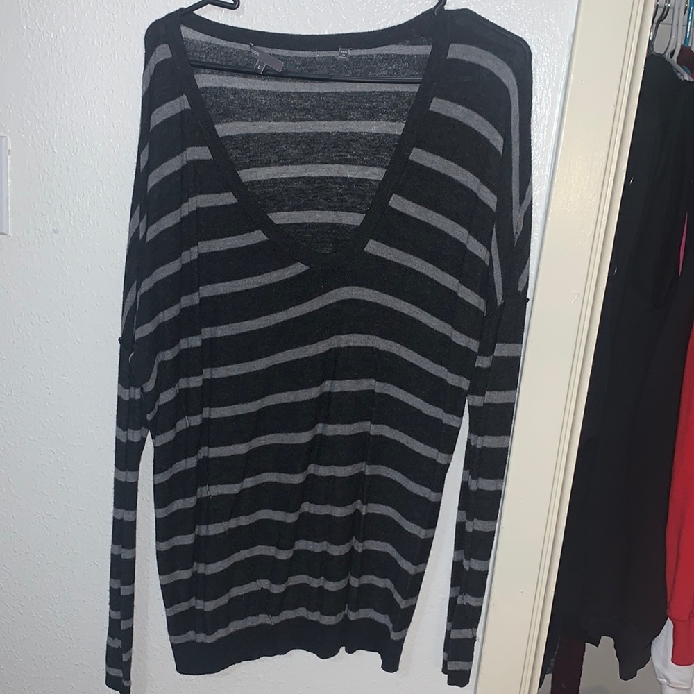Grey light grey stripped long sleeve slouch sweater